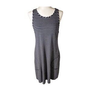 Athleta Striped Super Swing Tank Dress Navy Gray Pockets Medium